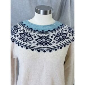 NWT Tabitha Webb Cream Wool Blend Fair Isle Sweater L Cream Blue Scandi Cozy